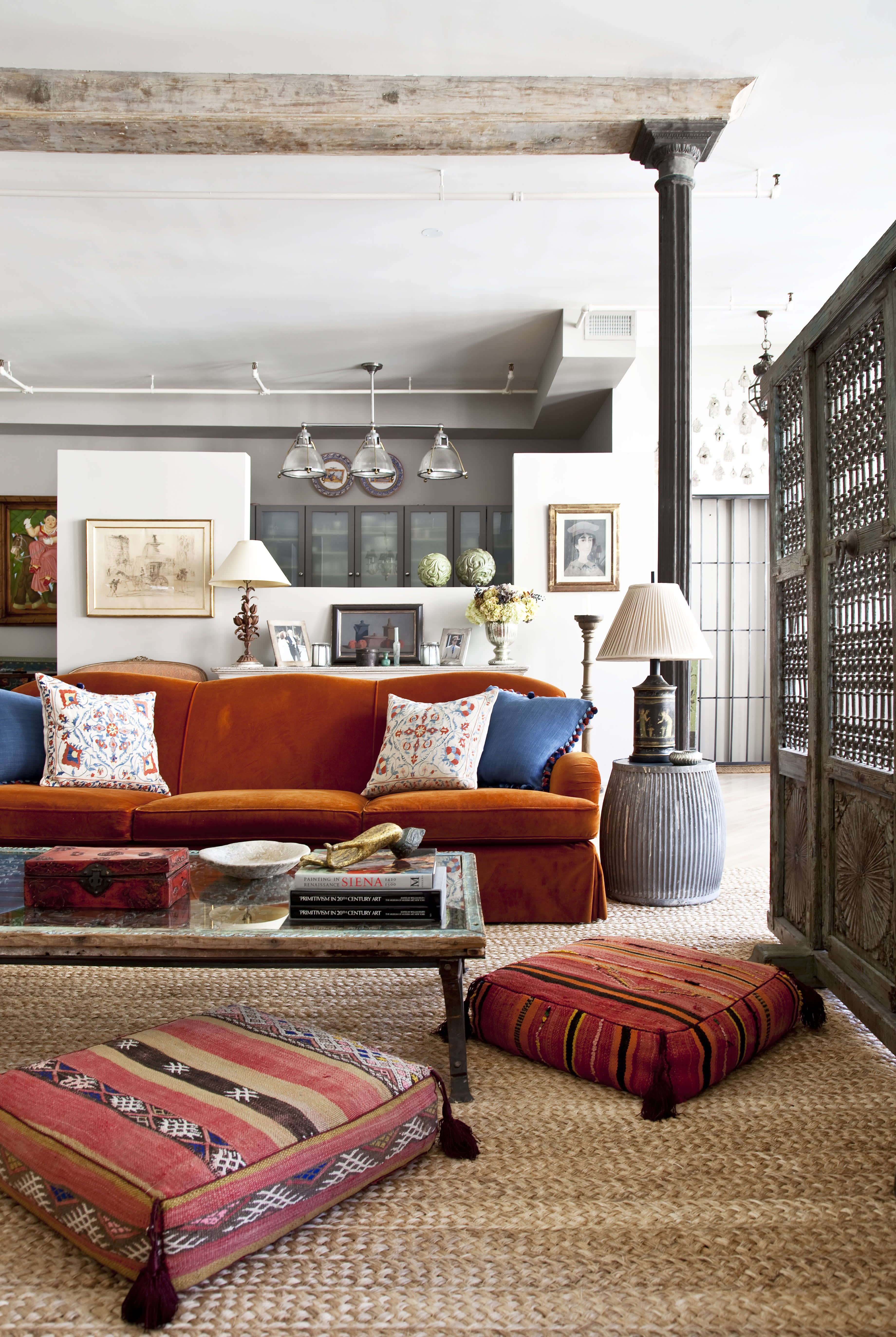 Burnt orange and clearance grey living room